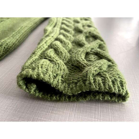 Inis Crafts Sz S Cable Knit Sweater Green Merino Wool Fisherman Ireland Cottage - Picture 7 of 10